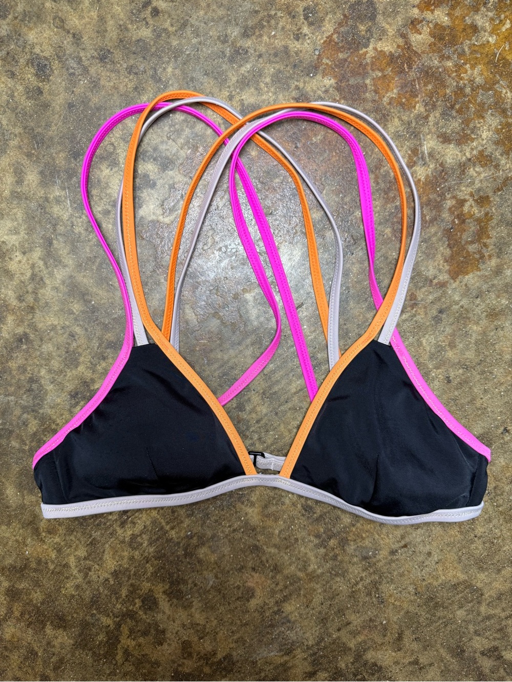 Victoria’s Secret Womens Black Orange Pink Strappy Back Bikini Triangle Size XS